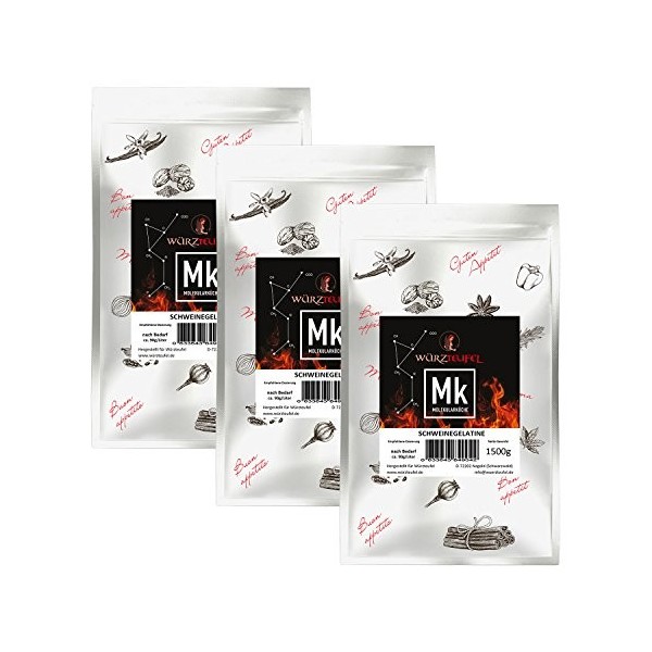 Atine porcine Gélatine 230 Bloom - Aspique pure - Poudre dasphique soluble à froid - Qualité suisse - 3 sachets XL de 1500 g