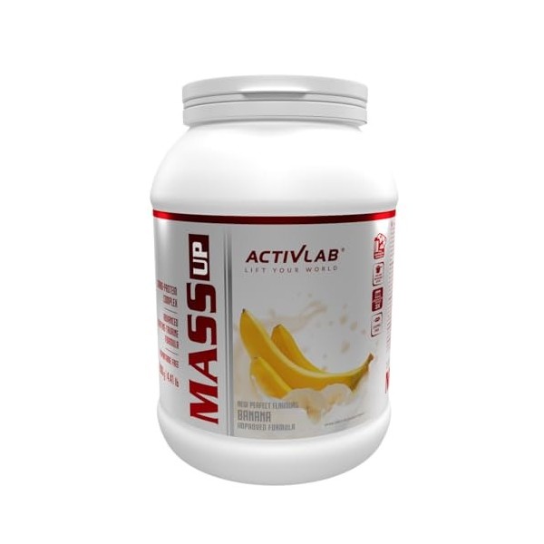 Activlab Mass Up Gainer – Banane 2kg, Complexe Glucides Protéines Créatine, Mass Gainer Musculation, Prise de Masse Musculair