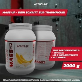 Activlab Mass Up Gainer – Banane 2kg, Complexe Glucides Protéines Créatine, Mass Gainer Musculation, Prise de Masse Musculair