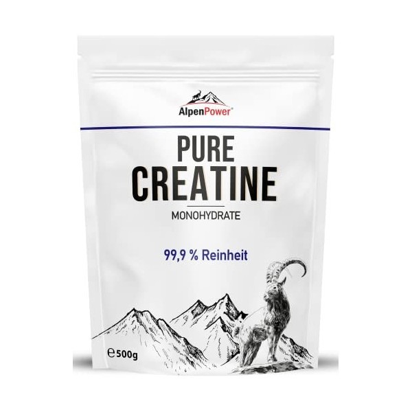 AlpenPower Créatine Monohydrate Poudre 500g - Créatine Monohydrate pure sans additifs - Qualité contrôlée 100% Vegan - Excell