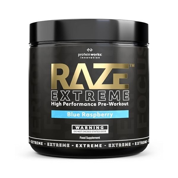 Raze Extreme Pre Workout Powder | Framboise Bleue | Créatine, Caféine & Beta Alanine | Boisson énergétique | THE PROTEIN WORK...