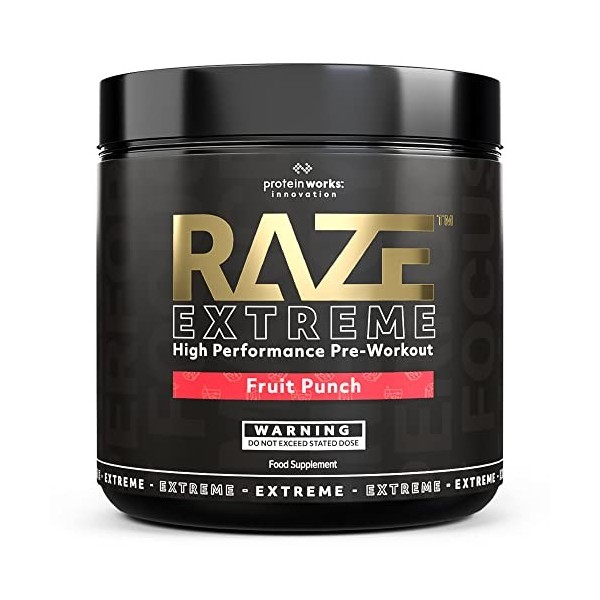 Raze Extreme Pre Workout Powder | Framboise Bleue | Créatine, Caféine & Beta Alanine | Boisson énergétique | THE PROTEIN WORK...