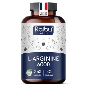 L-Arginine - 365 Gélules Végétaliennes - 6000 mg de L Arginine HCL Pure dont 4976 mg Pure par Dose Journalière - Supplément
