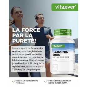 L-Arginine - 365 capsules - 6000 mg de L-arginine pure par dose journalière - Fabriqué par fermentation végétale - Hautement 