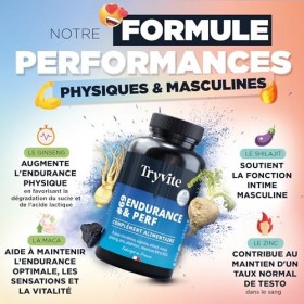 Formule Améliorée Testo Endurance & Vitalité Masculine | Avec Shilajit, Maca, Ginseng, L-Arginine & Zinc | TRYVITE ENDURANCE&