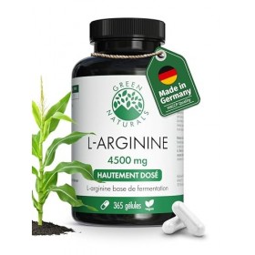 Green Naturals® L-Arginine – Hautement dosée 4 500 mg par dose journalière – L-arginine base pure issue de fermentation natur