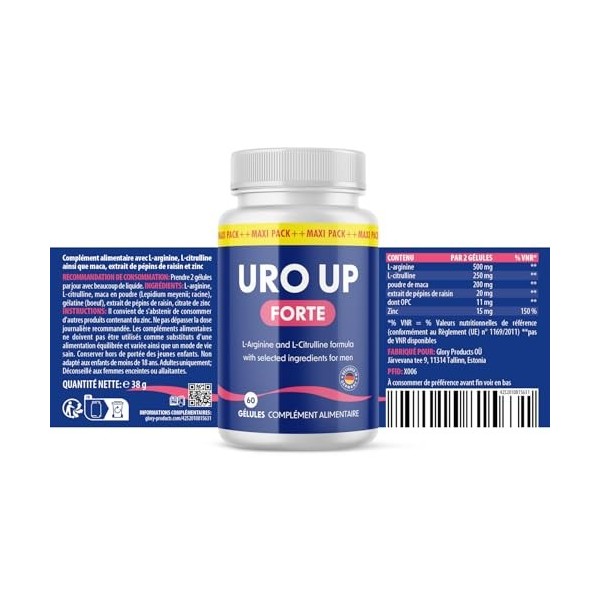 Uro Up forte Gélules | Extrait de pépins de raisin et zinc | Goût neutre | 60 gélules