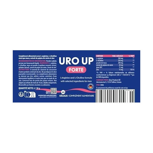 Uro Up Forte Gélules - fabriqué pour lhomme actif - à partir dingrédients précieux - contenu 60 gélules