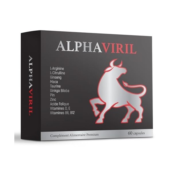 ALPHAVIRIL - Testosterone Homme - Performance Masculine - Circulation Sanguine - Vigueur - Avec L-Arginine, L-Citrulline, Gin