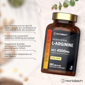 L-Arginine | 365 Comprimés Végans | 4500 mg de L-Arginine HCL par Dose Journalière | Base d’Arginine HCl pour une Biodisponib