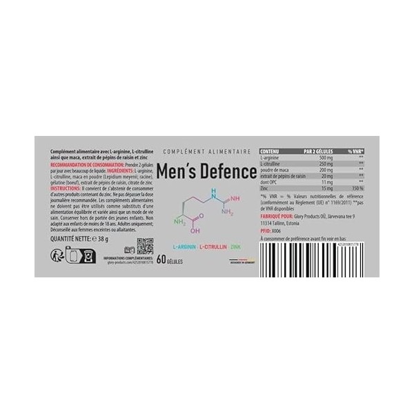 Men`s Defence Capsules - pour plus de passion au lit - avec des ingrédients précieux - 60 gélules