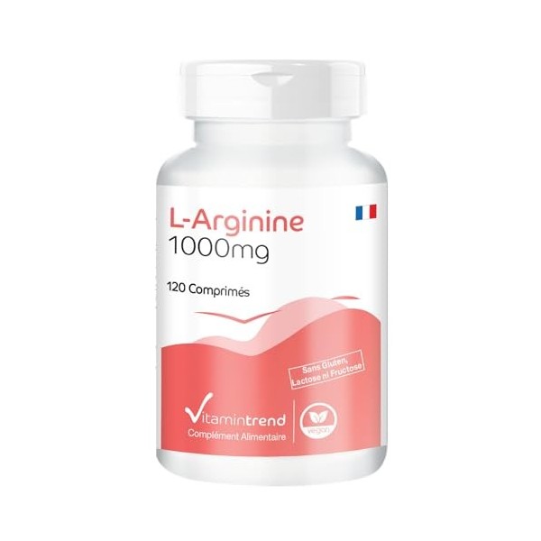 L-Arginine 1000mg - Acide aminé essentiel - 3000mg L-Arginine par dose journalière - 120 comprimés - hautement dosés - dosage