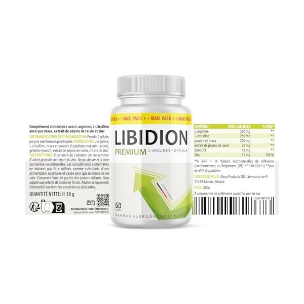 Libidion Premium Gélules | pour les moments intimes | combinaison dingrédients éprouvée | Contenu 60 gélules
