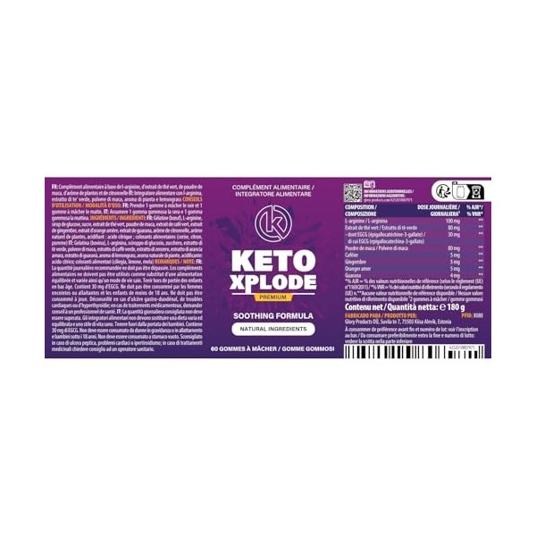 KetoXplode Gommes | Pour les personnes soucieuses de leur santé | Facile à utiliser | 60 gommes | 1x
