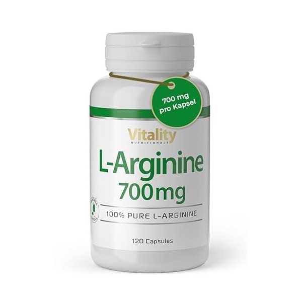 L-Arginine Hautement dosée 700mg Acide aminé Essentiel 100% Naturel issu de fermentation 120 capsules Haute biodisponibilit