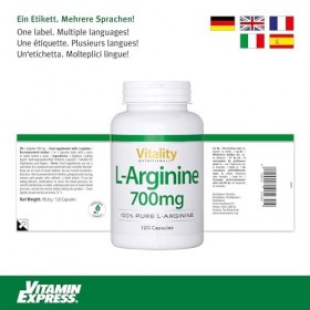 L-Arginine Hautement dosée 700mg Acide aminé Essentiel 100% Naturel issu de fermentation 120 capsules Haute biodisponibilit