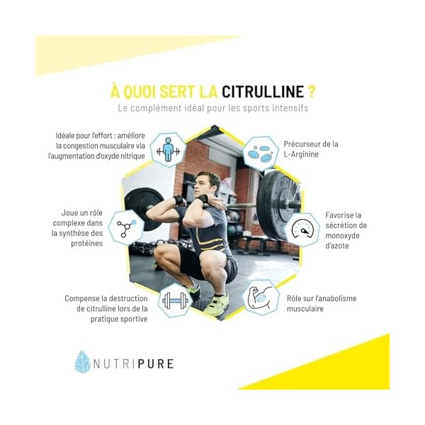 Nutripure | L-Citrulline BioKyowa® Végétale | Idéale pour la Congestion Musculaire pour lEntraînement | Précurseur de l Arg L...
