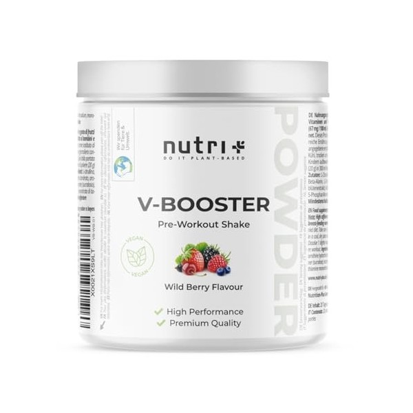 Nutri + Pre-Workout Booster Wild Berry - hautement dosé + vegan - Caféine Citrulline L-Arginine Creapure ß-Alanine Bétaïne HC