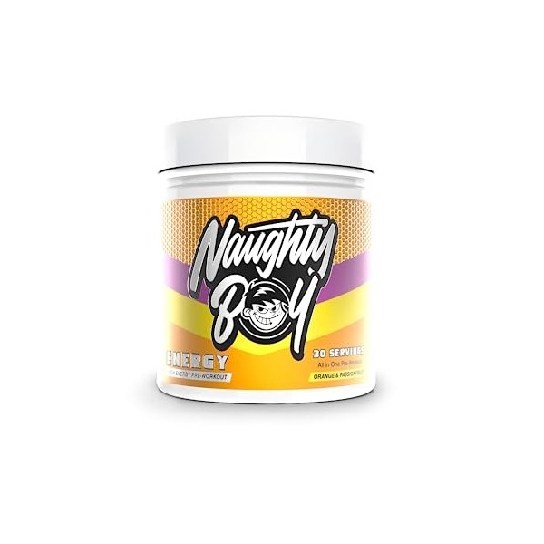 Naughty Boy Energy 30 Servings Orange et fruit de la passion - Pré-entraînement - Booster de pré-entraînement L-Citrulline
