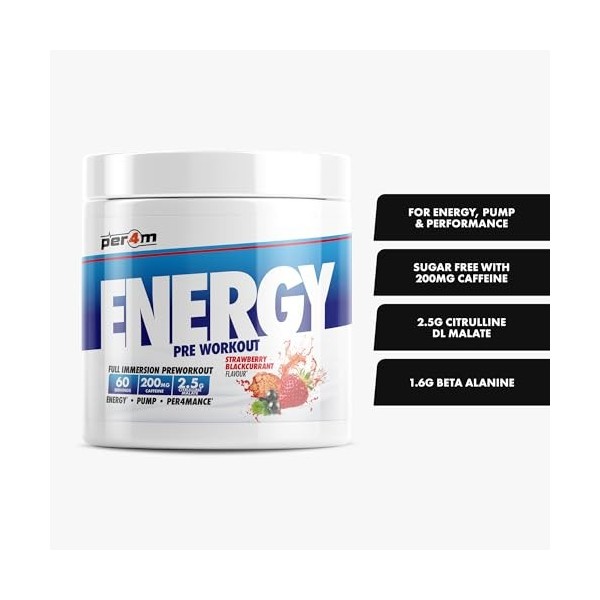 Per4m Energy Pre-Workout 60 Servings Fraise Cassis - Pré-entraînement - Booster de pré-entraînement
