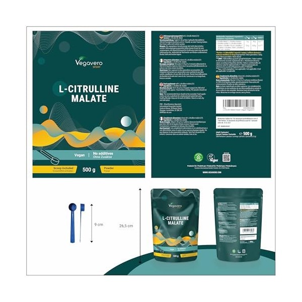 L-Citrulline Malate 2:1 | 500g Poudre | 100% Pure & Sans Additif | Pre Workout Vegan & Endurance | Vegavero®