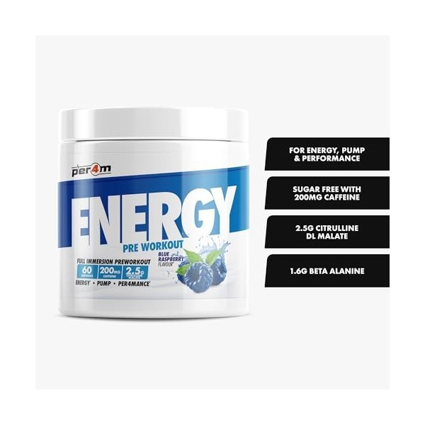 Per4m Energy Pre-Workout 60 Servings Framboise bleue - Pré-entraînement - Booster de pré-entraînement
