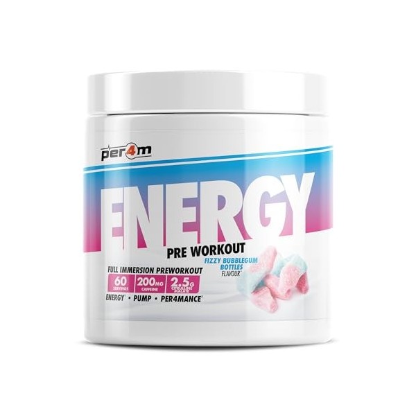 Per4m Energy Pre-Workout 60 Servings Bouteilles de chewing-gum pétillant - Pré-entraînement - Booster de pré-entraînement