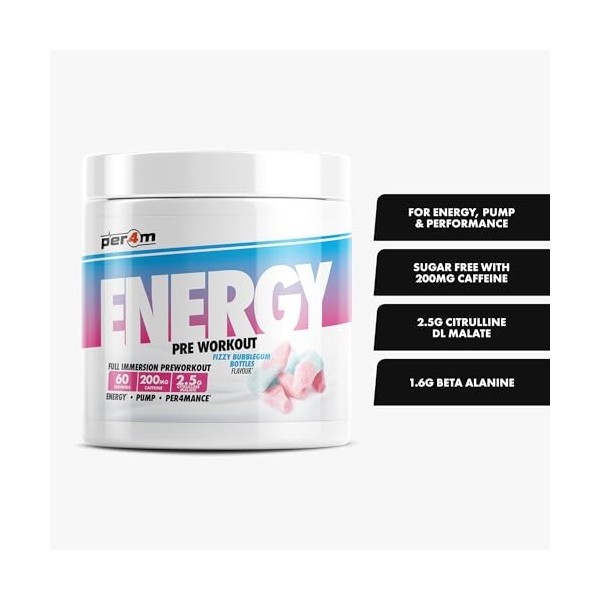 Per4m Energy Pre-Workout 60 Servings Bouteilles de chewing-gum pétillant - Pré-entraînement - Booster de pré-entraînement