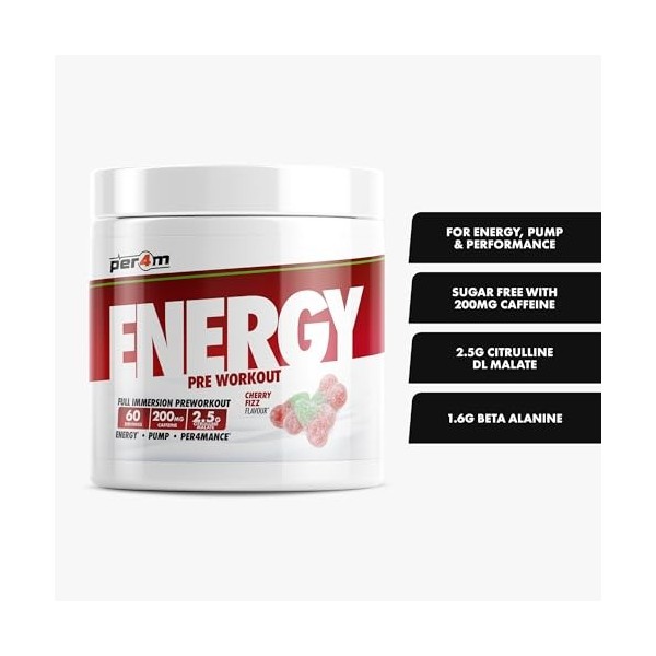 Per4m Energy Pre-Workout 60 Servings Fizz à la cerise - Pré-entraînement - Booster de pré-entraînement