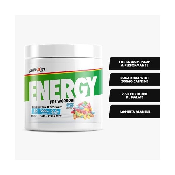 Per4m Energy Pre-Workout 60 Servings Vers en gomme - Pré-entraînement - Booster de pré-entraînement