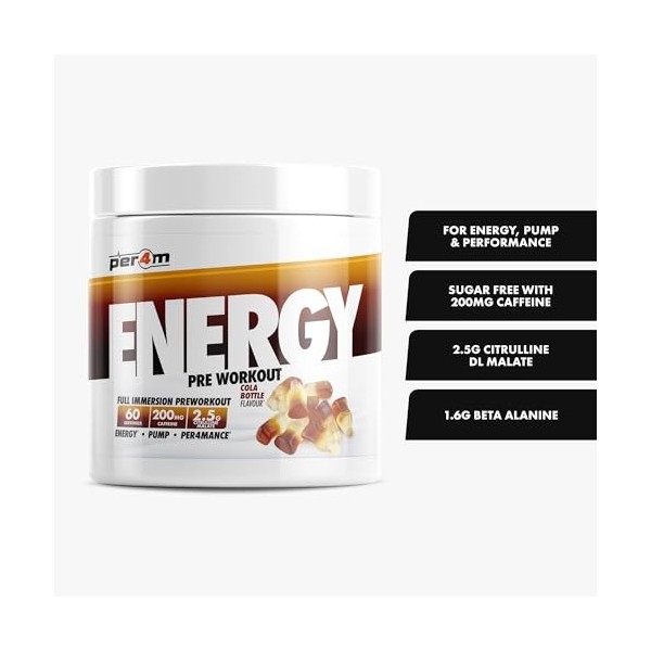 Per4m Energy Pre-Workout 60 Servings Bouteille de cola - Pré-entraînement - Booster de pré-entraînement