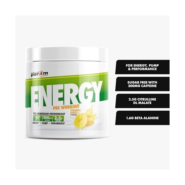 Per4m Energy Pre-Workout 60 Servings Anneaux dananas - Pré-entraînement - Booster de pré-entraînement