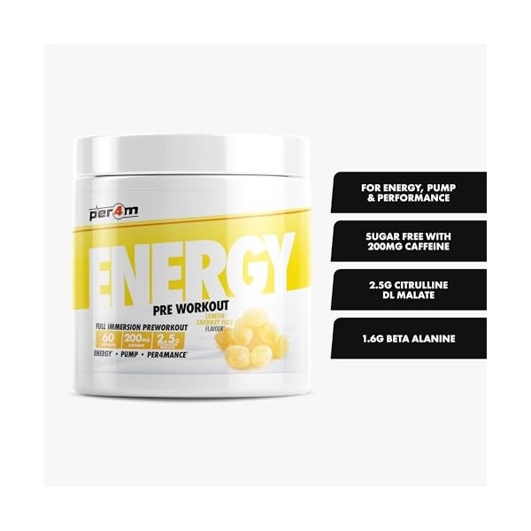 Per4m Energy Pre-Workout 60 Servings Fizz au citron et au sherbet - Pré-entraînement - Booster de pré-entraînement