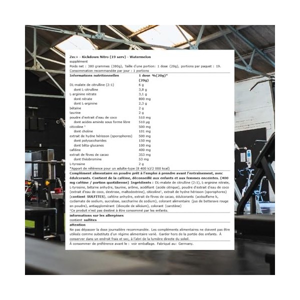 Zec+ Kickdown Nitro 19 Servings Pastèque - Pré-entraînement - Booster de pré-entraînement