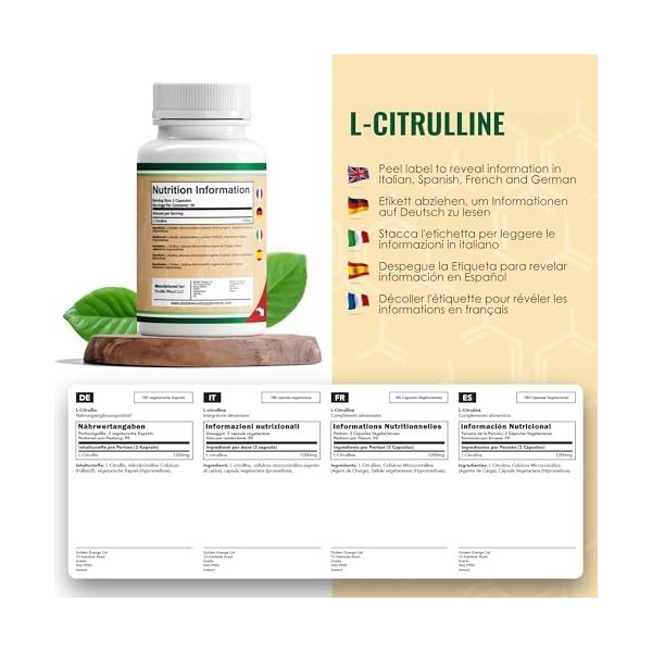 DW L-Citrulline | 180 Capsules de L Citrulline - 1200 mg par Portion | Complement Oxyde Nitrique | Sans OGM Sans Gluten | Fab...