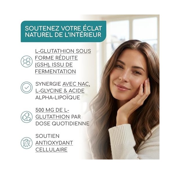 GLUTATHION Réduit à 98% - L-Glutathion avec Précurseurs dont NAC, Acide Alpha-Lipoïque & L-Glycine - Obtenu par Fermentation 
