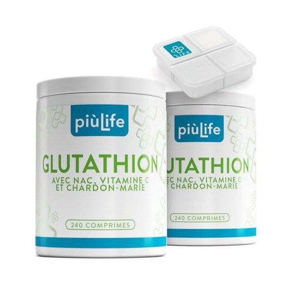 Glutathion Réduit 500 mg PiùLife, 240 Comprimés Avec Vitamine C, NAC N-acétylcystéine et Extrait de Chardon-Marie – Antioxy L...