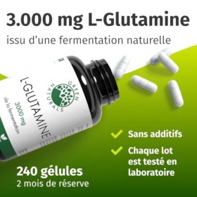 Green Naturals® L-Glutamine – Haute dose 3 000 mg par dose journalière – Acide aminé pur sous forme libre issu de fermentatio
