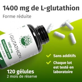 Green Naturals® L-Glutathion réduit – Hautement dosé 1.400 mg par dose journalière – Issu de fermentation naturelle – Qualité