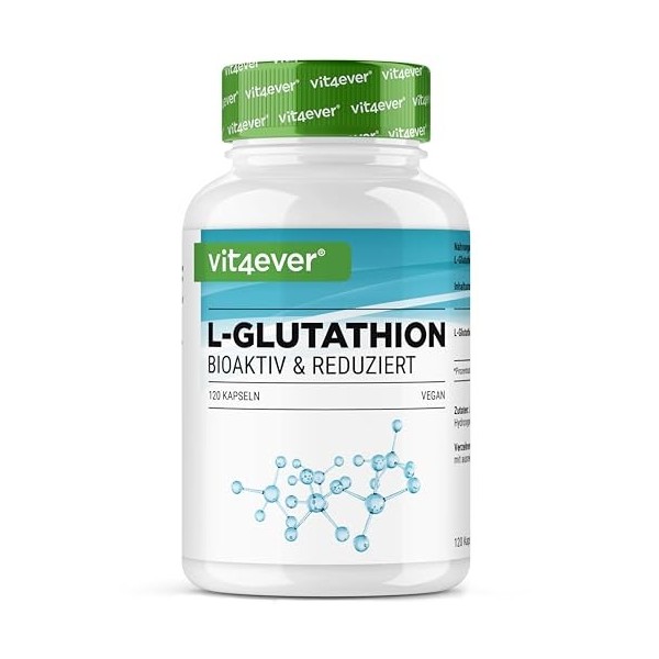 L-Glutathion - 120 gélules avec 500 mg par gélule - Premium : Glutathion réduit & bioactif issu de la fermentation - Hautemen