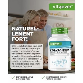 L-Glutathion - 120 gélules avec 500 mg par gélule - Premium : Glutathion réduit & bioactif issu de la fermentation - Hautemen