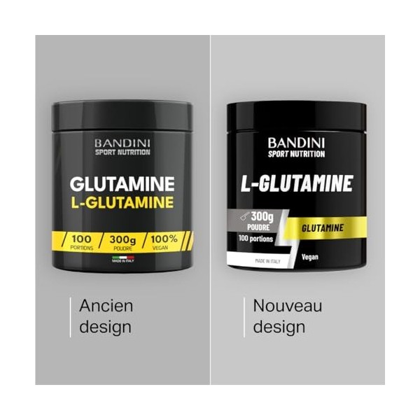 Bandini® L-Glutamine pure en poudre 300g, Acide aminé essentiel pour Gym et Sport de Haute Intensité, Goût neutre, Hautement 