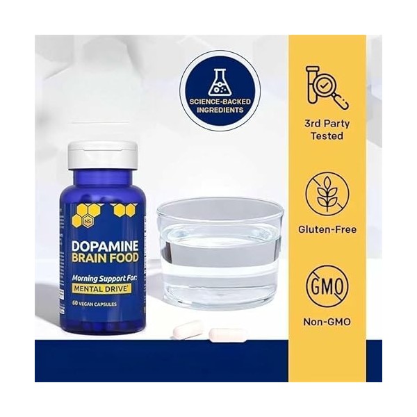 Aliment Cérébral Dopamine, Convient pour la Concentration et la Motivation Mentale,1pc L-Glutamine