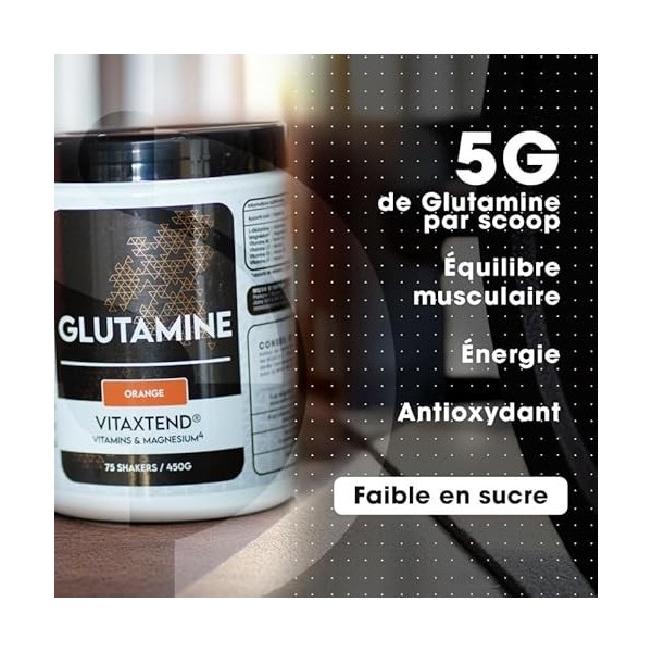 Glutamine VitaXtend – L-Glutamine 5000mg – Magnésium, Vitamines B6, C, D3, E – Récupération, Soutien Musculaire – Réduit la F