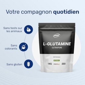 L Glutamine Poudre 1 KG – Extra Pure & Vegan, 200 Portions – Fabriqué en Allemagne