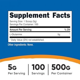Nutricost L-Glutamine en Poudre 500 Grammes Sans Saveur - Sans Gluten & Non-OGM, 100 Portions