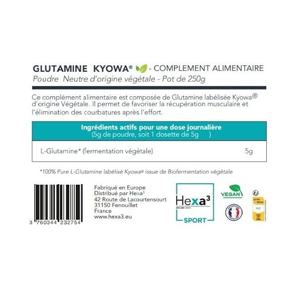 Glutamine Kyowa en poudre 250g Hexa3