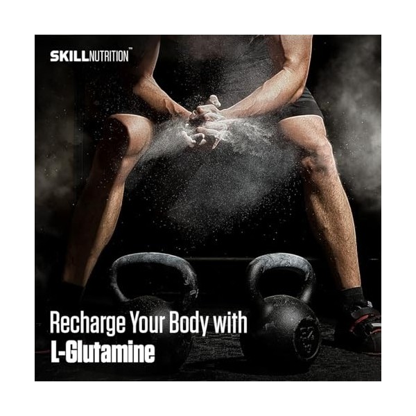 SKILL Glutamine - Poudre de L-Glutamine de haute qualité | Favorise la régénération et la reconstruction musculaire | Sans su
