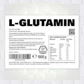 L-Glutamine Poudre 100 % pure - 1000 g dacide aminé glutamine - 1 kg - Sans additifs - Végétalien - Avec cuillère doseuse - 