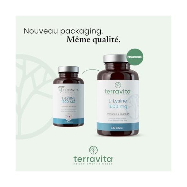 L-LYSINE 1500 mg + Vitamine C | Immunité Herpès, Bouton de Fièvre & Energie | 120 Gélules Vegan | Fermentation Végétale | A